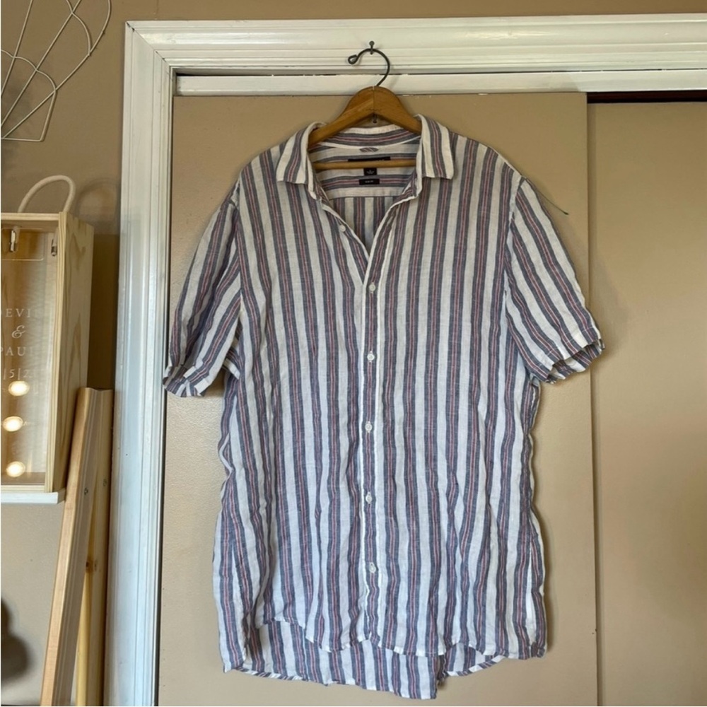 Michael Kors red white and blue button up 100% linen top